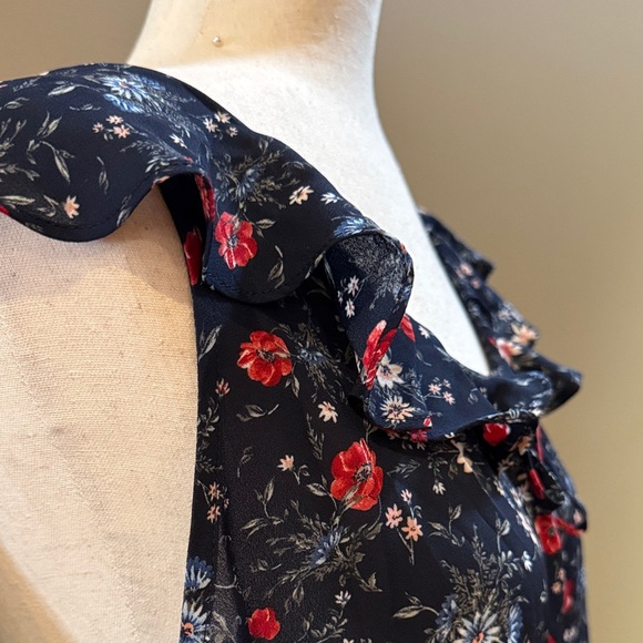 Navy Floral Ruffle Blouse - Picture 4 of 16